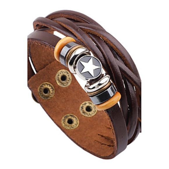 Mens Leather with Star Bracelet - Picture 1 of 2
